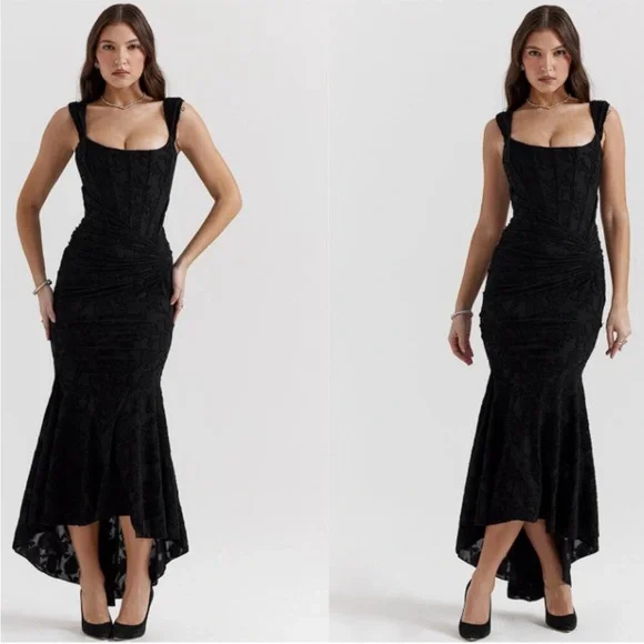 NWOT HOUSE OF CB Cesca Black Corset Floral Maxi Dress - Picture 2 of 8